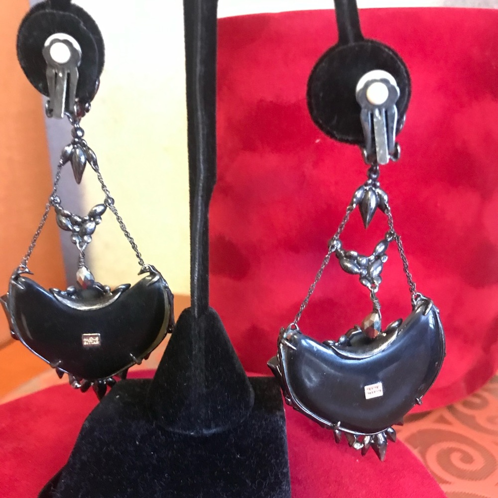 Alexis Bittar Black Lucite Chandelier Clip on Earrings w/crystals in Charcoal - Picture 6 of 7